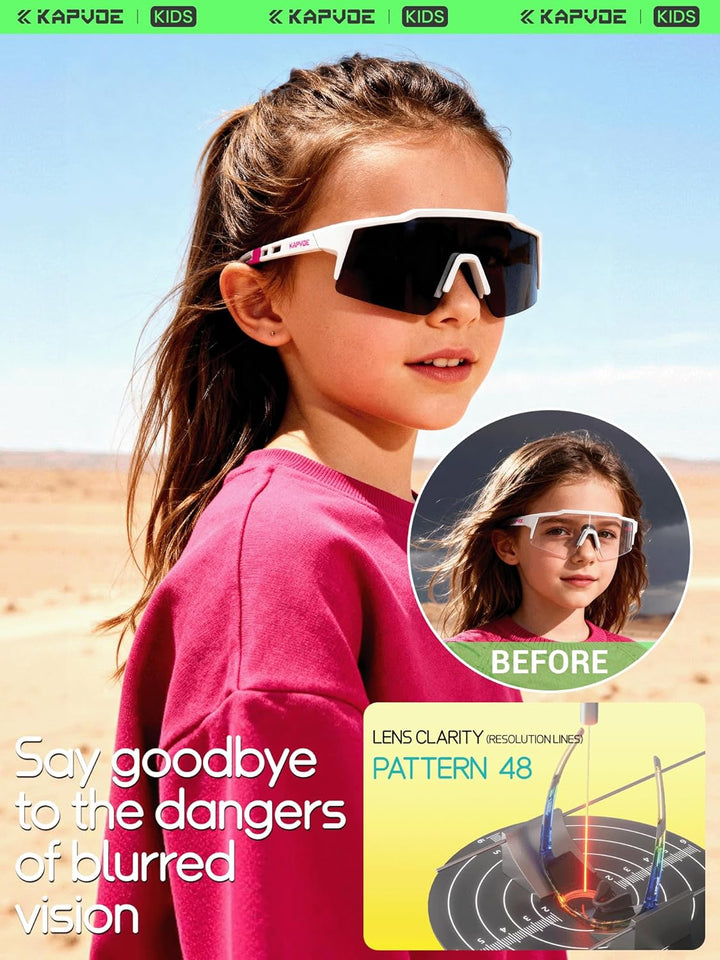 KAPVOE Kinder Fahrradbrille selbsttönend UV400, leichte Sportsonnenbrille mit photochromatischen Glä