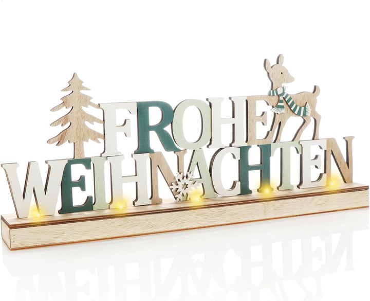 COM-FOUR® LED Deko Aufsteller aus Holz - beleuchteter Schriftzug auf Holzsockel - Deko-Schriftzug zu