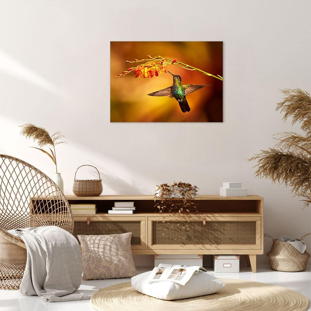 Bilder auf Leinwand Kolibri Vogel Sommer Leinwandbild mit Rahmen 70x50cm Wandbilder Dekoration Wohnz