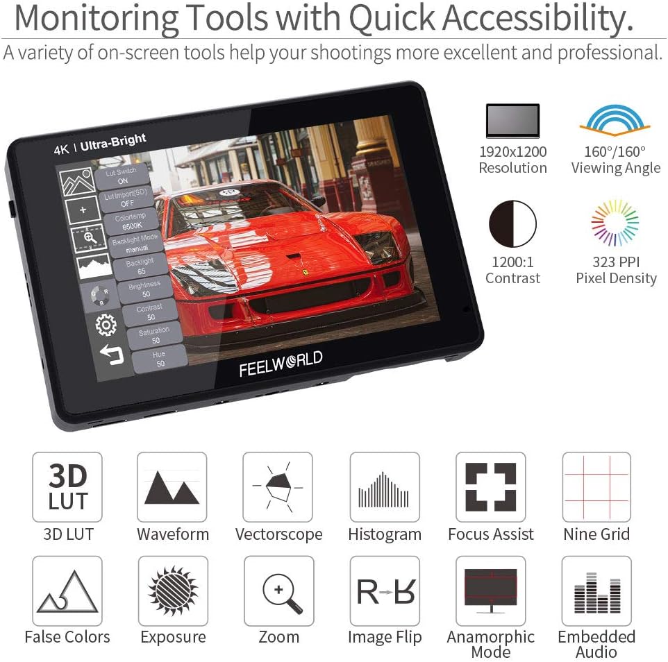 Feelworld LUT7 7 Zoll 2200nit Ultra Bright 3D Lut Touch Screen DSLR Kamera Field Monitor 1920x1200 I