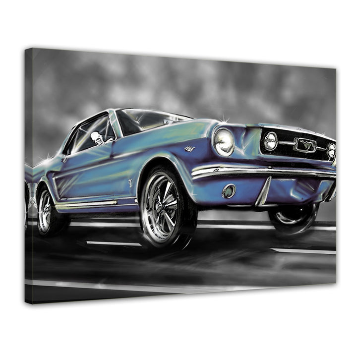 Bilderdepot24 Bild auf Leinwand | Mustang Graphic - blau in 80x60 cm als Wandbild | Wand-deko Dekora