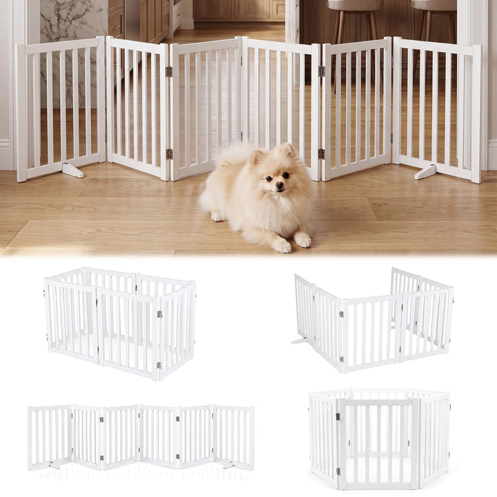 GYMAX 6-teilig Absperrgitter Hund, 61cm Hoch Schutzgitter aus Holz mit 360° Scharnieren & Dreibeinst