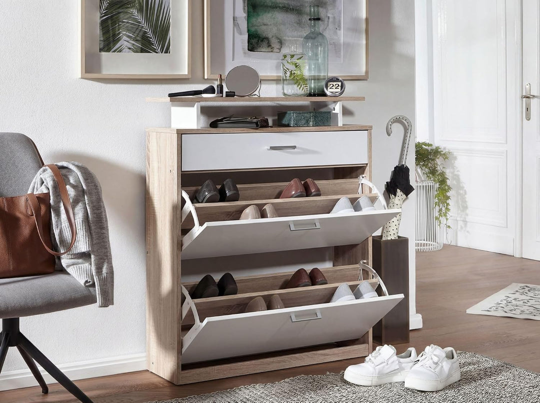 FineBuy Schuhkipper Holz 80x95x24 cm Modern Sonoma Eiche, Design Schuhregal Schuhkipper Schmal, Schu