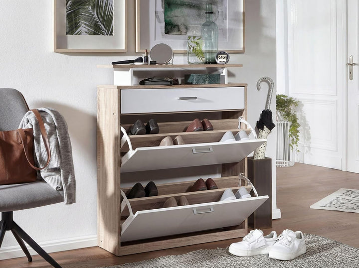 FineBuy Schuhkipper Holz 80x95x24 cm Modern Sonoma Eiche, Design Schuhregal Schuhkipper Schmal, Schu