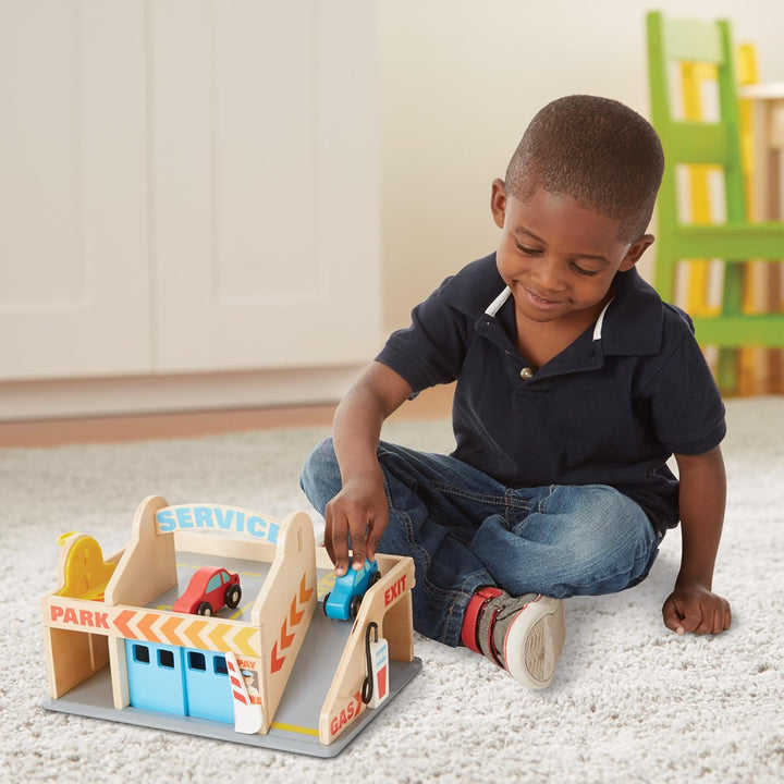 Melissa & Doug Service Station Parking Garage , Wooden Vehicle , Pretend Play , 3+ , Gift for Boy or