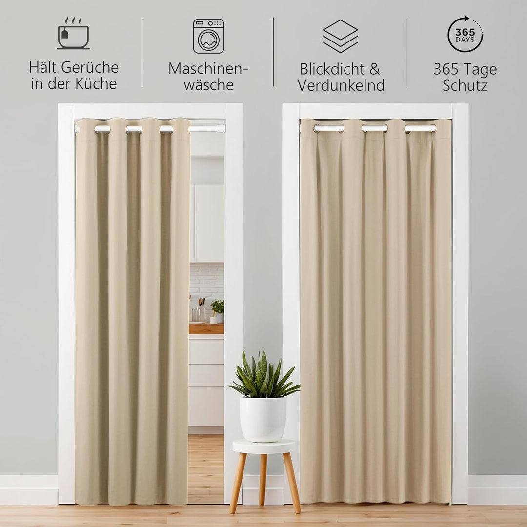 tinycurtains, Türvorhang mit Teleskopstange, einfache Montage in nur 1 Minute ohne Bohren(Türgardine