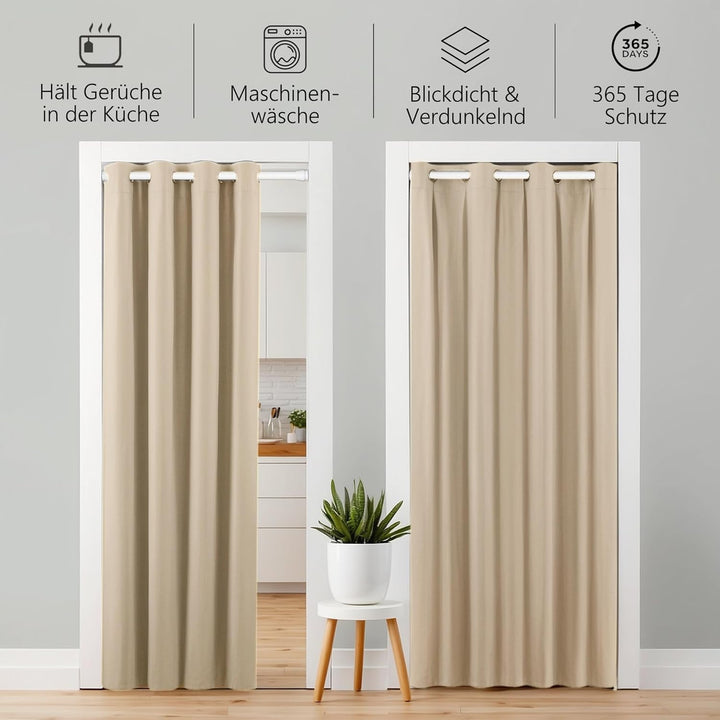 tinycurtains, Türvorhang mit Teleskopstange, einfache Montage in nur 1 Minute ohne Bohren(Türgardine