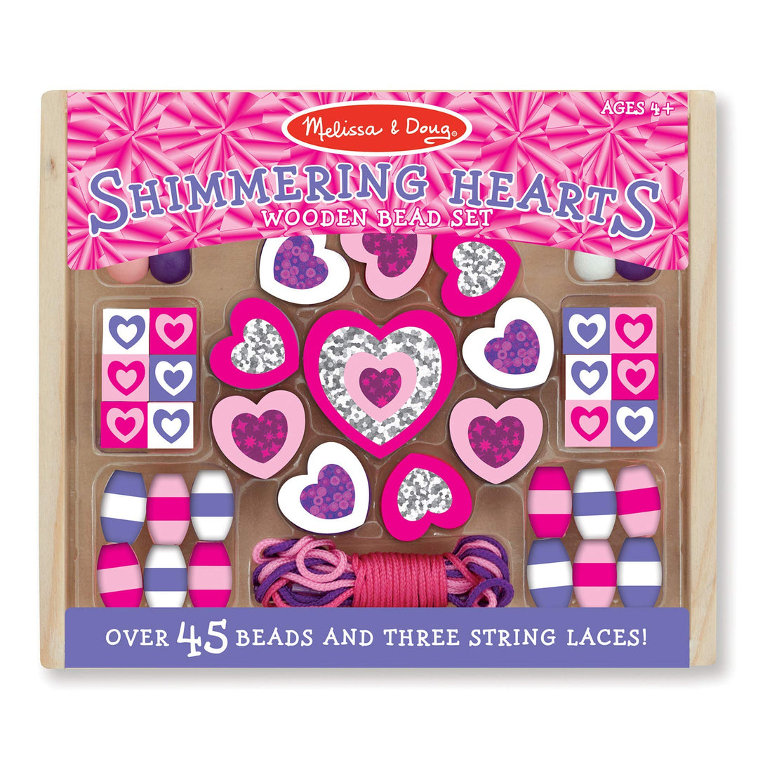 Melissa & Doug Holzperlen Set Funkelnde Herzen | Holzperlen zum Auffädeln | Kinder Modeschmuck- Armb