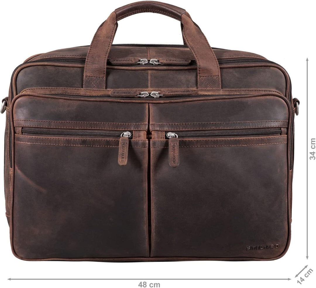 STILORD Gigantus XXL Aktentasche Leder Laptoptasche 17,3 Zoll bis 19 Zoll Sehr Grosse Umhängetasche
