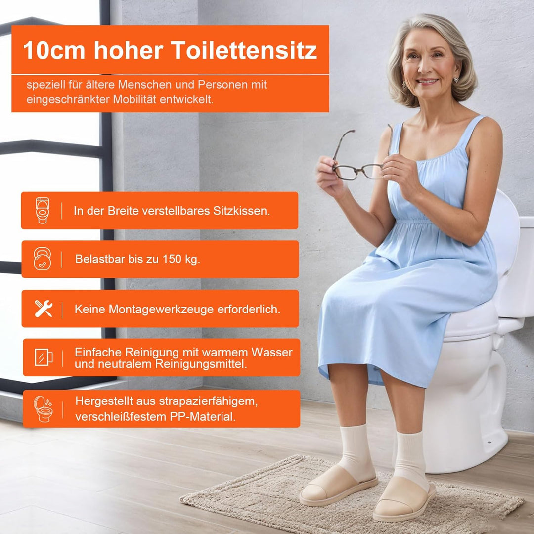 Toilettensitzerhöhung,Toilettensitz mit einstellbarer Breite,10cm Wc sitzerhöhung,150 kg Tragkraft,W