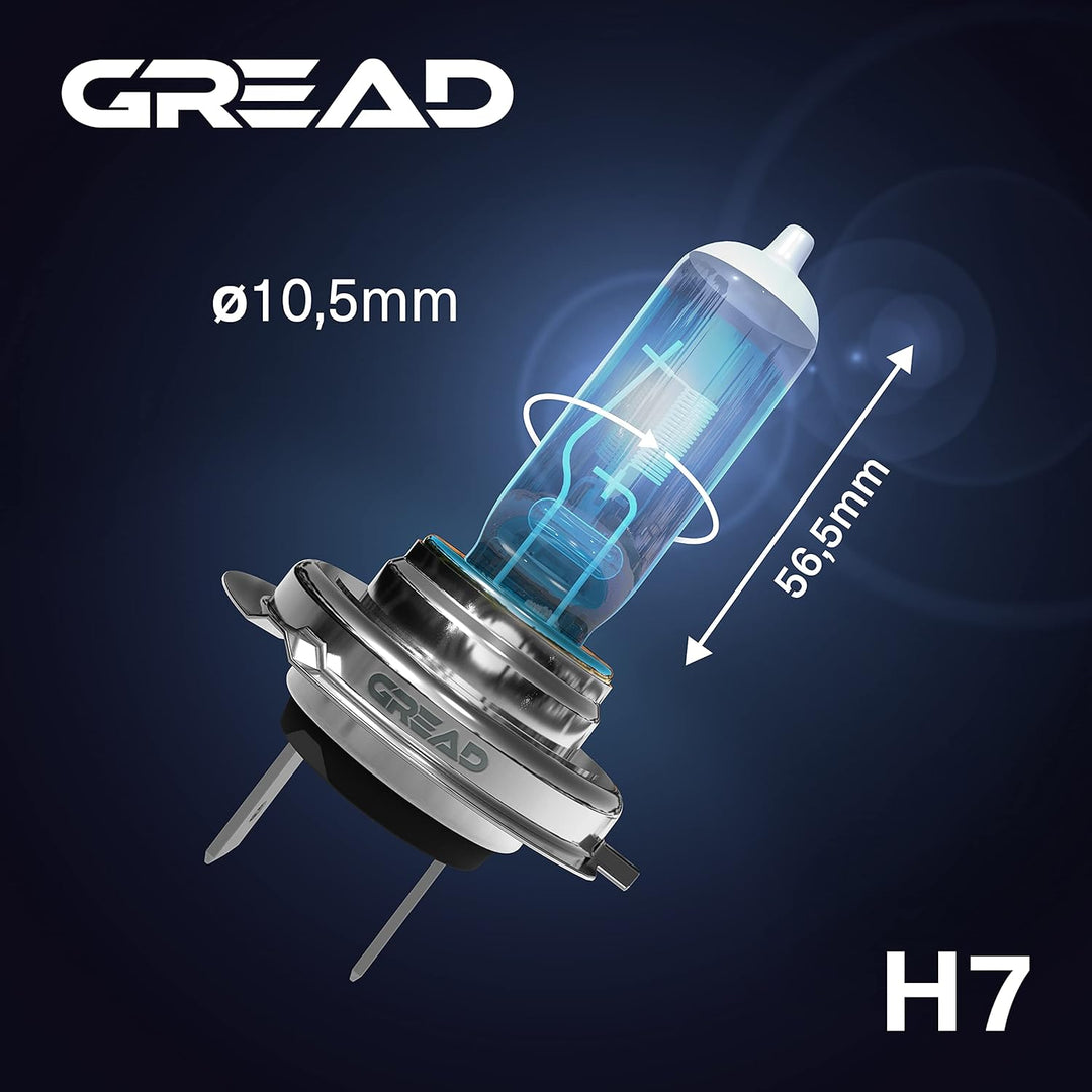 Gread - H7 Lampe Auto H7 12V 55W - super-white - Frontscheinwerfer 8500k E-Prüfzeichen eintragungsfr