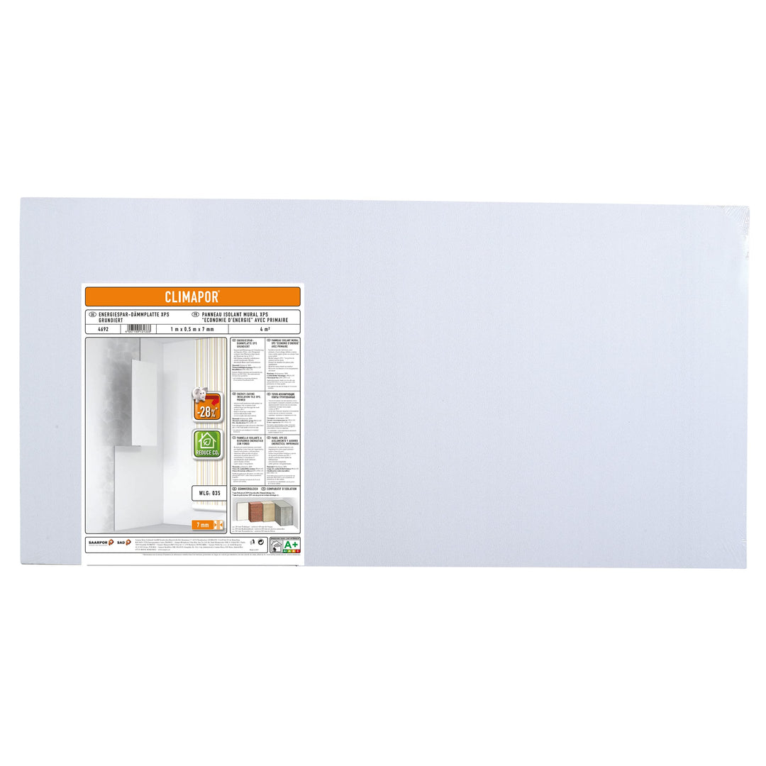 CLIMAPOR Energiespar-Dämmplatte grundiert, weiss, 1 x 0,5 m x 7 mm, 2 Packstücke (= 8 qm), Innenraum