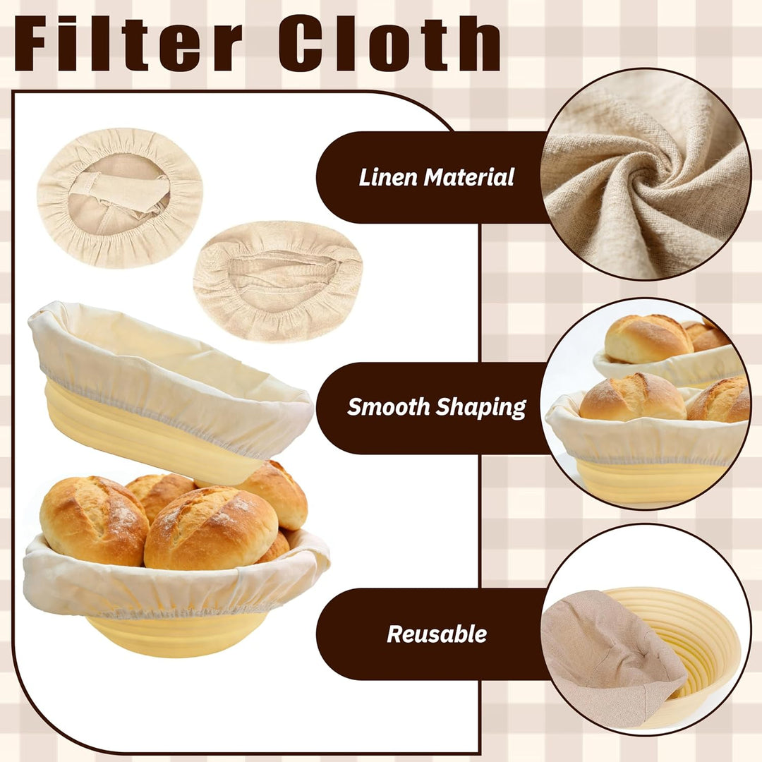 Silikon Brot Gärkorb Set (23cm rund & 25cm oval) – Sauerteig-Gärkorb Inkl. Teigschaber, Rostmesser &