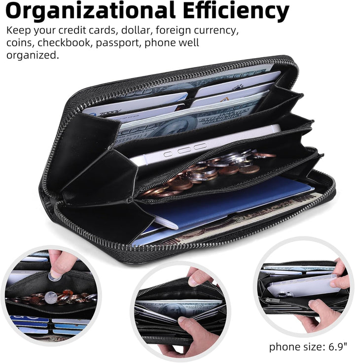 VISOUL Premium Brieftasche Echtleder/Italienisches Leder mit RFID-Schutz, XXL Geldbörse Schwarz L02,