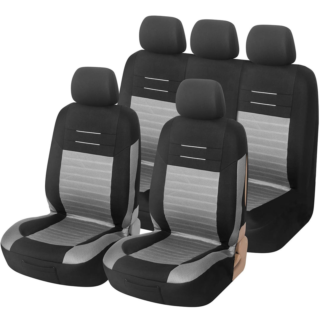 Upgrade4cars Auto-Sitzbezüge Grau Schwarz | Auto-Schonbezüge Set für Vordersitze & Rückbank | Auto-S