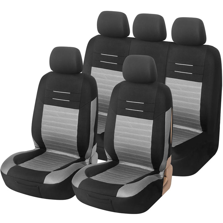 Upgrade4cars Auto-Sitzbezüge Grau Schwarz | Auto-Schonbezüge Set für Vordersitze & Rückbank | Auto-S