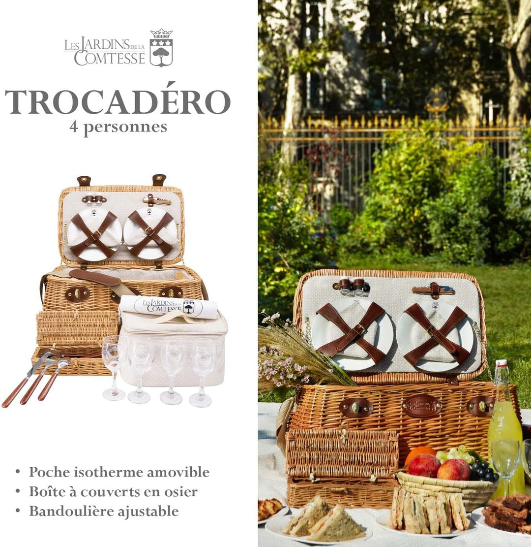 Les Jardins de la Comtesse - Picknickkorb Trocadero aus Honigfarbener Weide - Komplett/4 Pers - Hera