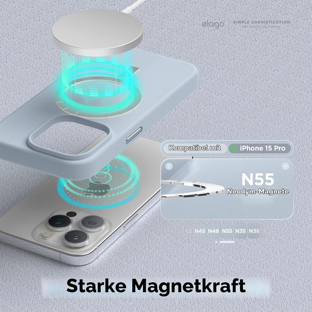 elago Magnetische Silikonhülle Kompatibel mit iPhone 15 Pro Hülle, Kompatibel mit MagSafe Alles Zube