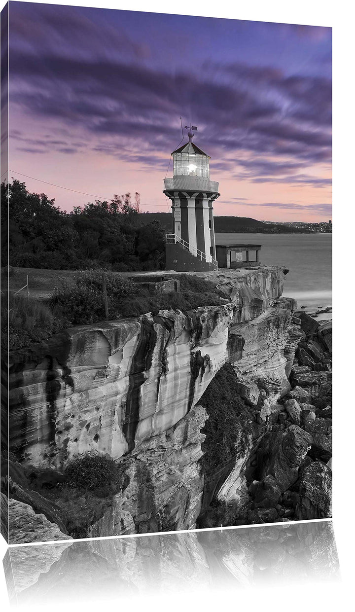 Pixxprint Leuchtturm an Klippe schwarz/weiss, Format: 80x120 auf hochkantiges Leinwand, 80x120