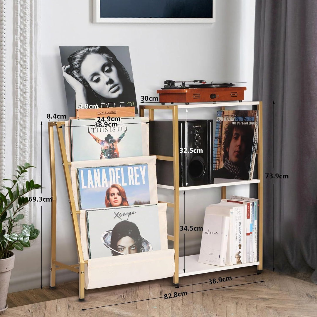 HYCFYJR Plattenspieler Ständer, Schallplatten Aufbewahrung mit 3-stufiger Vinyl Halter, Schallplatte