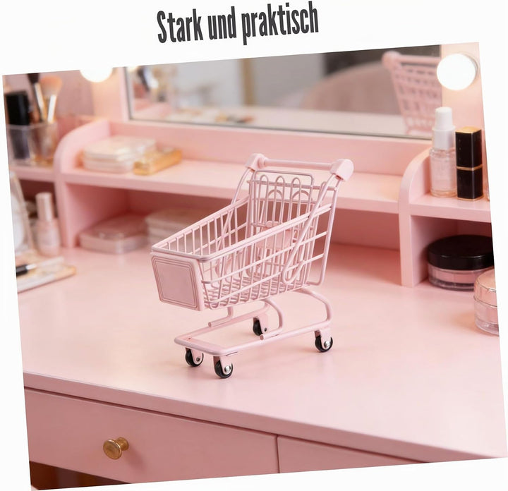 HEMOTON Kleiner Miniatur Einkaufswagen für Mädchen Aufbewahrungswagen aus Kunststoff in Pink Schreib
