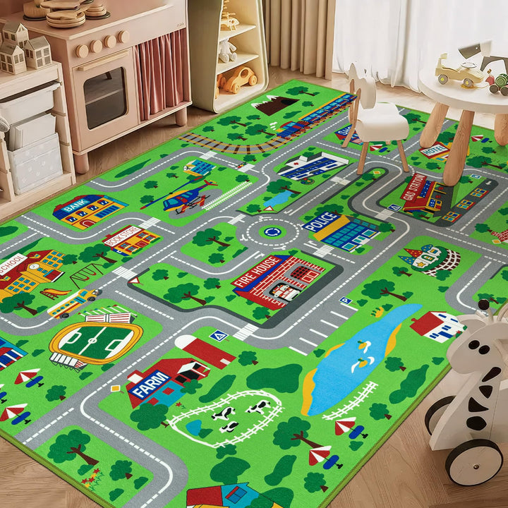 Capslpad Kinderteppich 150x200cm rutschfest Stadtplan Spielteppich Pädagogischer Spielteppich Maschi