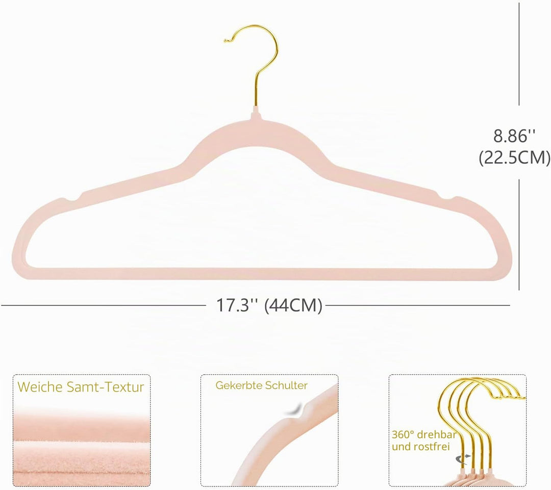 ManGotree 22 Pack Samtbügel mit 360° drehbarem Goldhaken, rutschfeste Filz-Anzugbügel, ultradünne, p