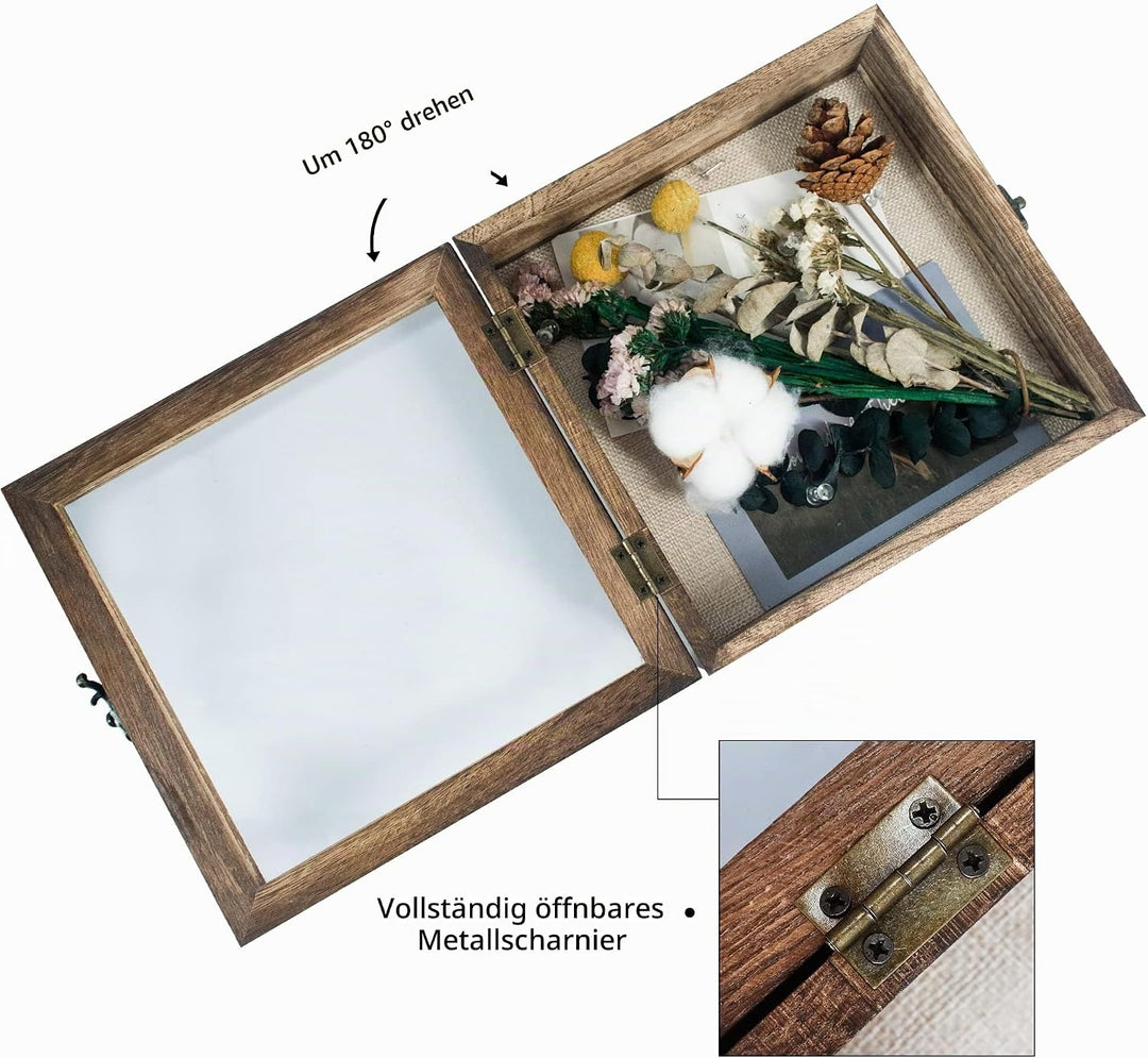 GraduationMall 20x20cm 3D Bilderrahmen Tief Holz Objektrahmen Türvitrine Schaukasten Retro,Ideal für