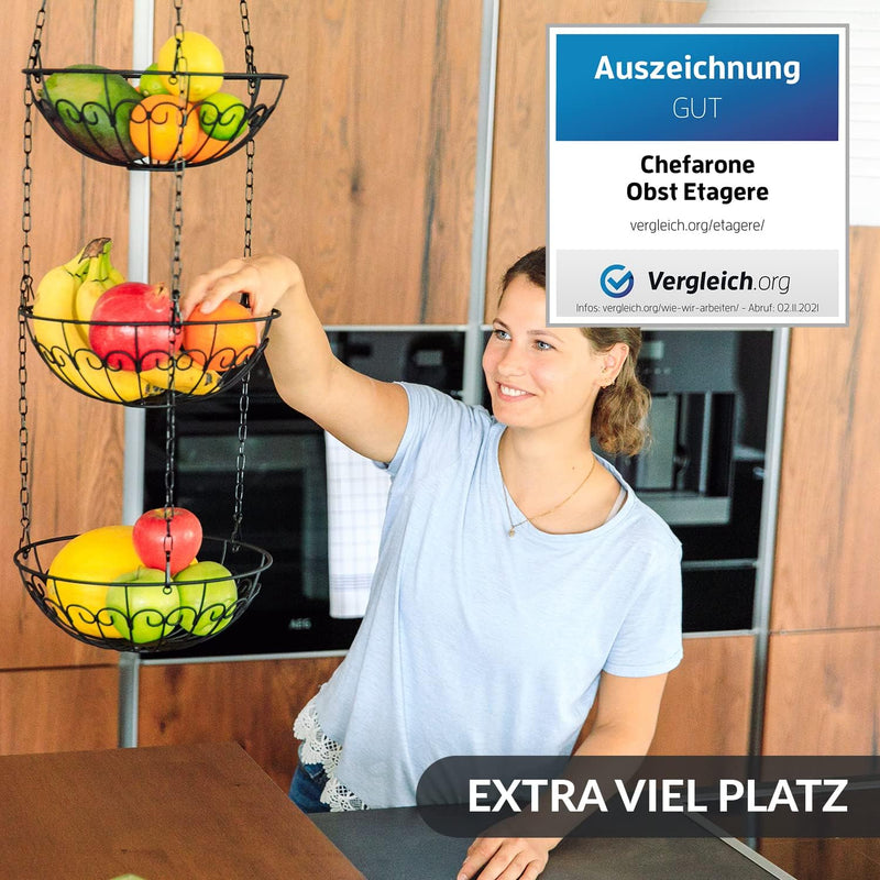 Obstkorb hängend - 130cm Küchenampel für mehr Platz auf Ihrer Arbeitsplatte - Obst Hängekorb Küche -
