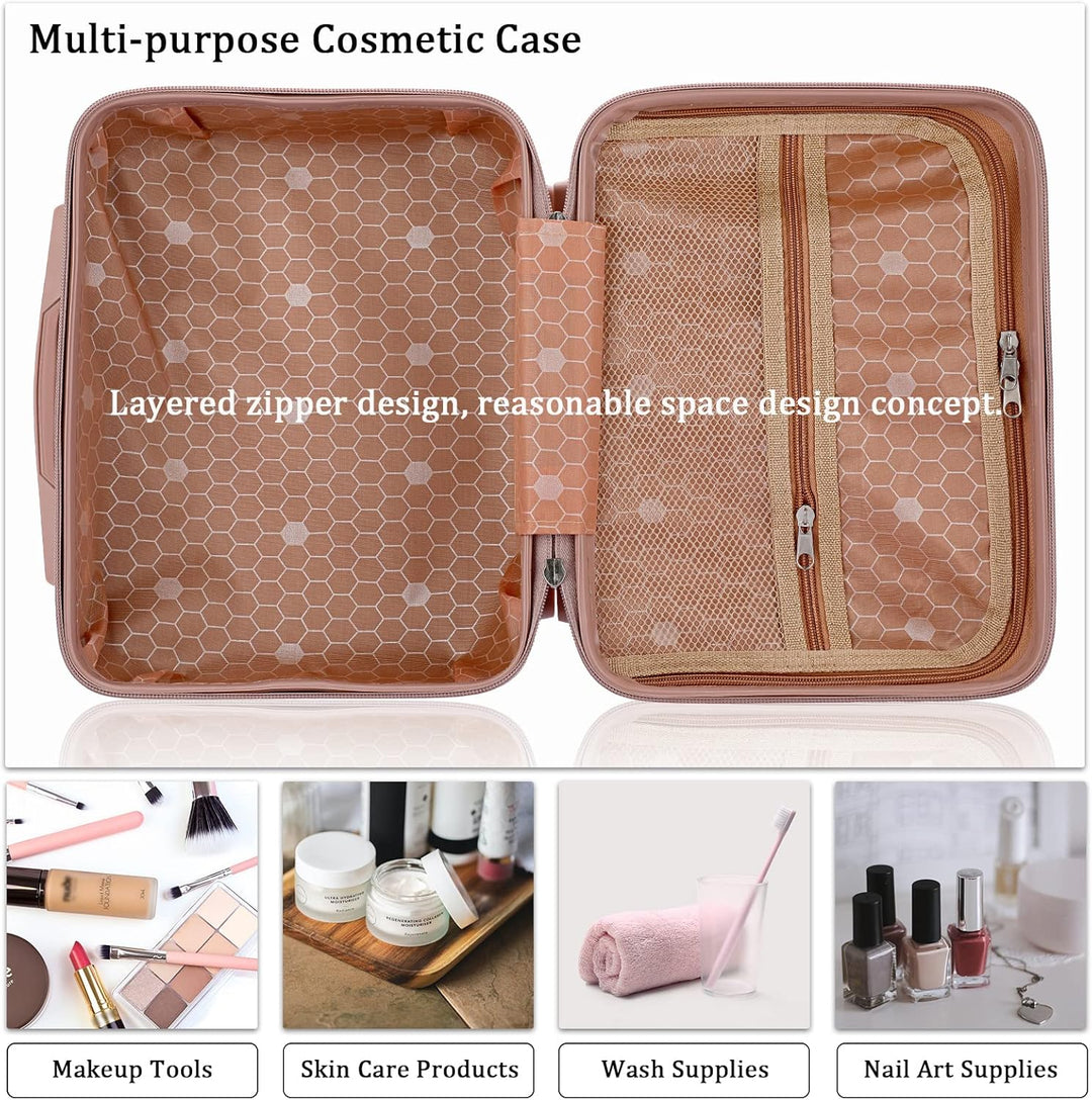 BSTKEY Tragbare Hartschalen-Kosmetik-Reisetasche, kleines Reise-Handgepäck mit Gummiband, Mini-ABS-T