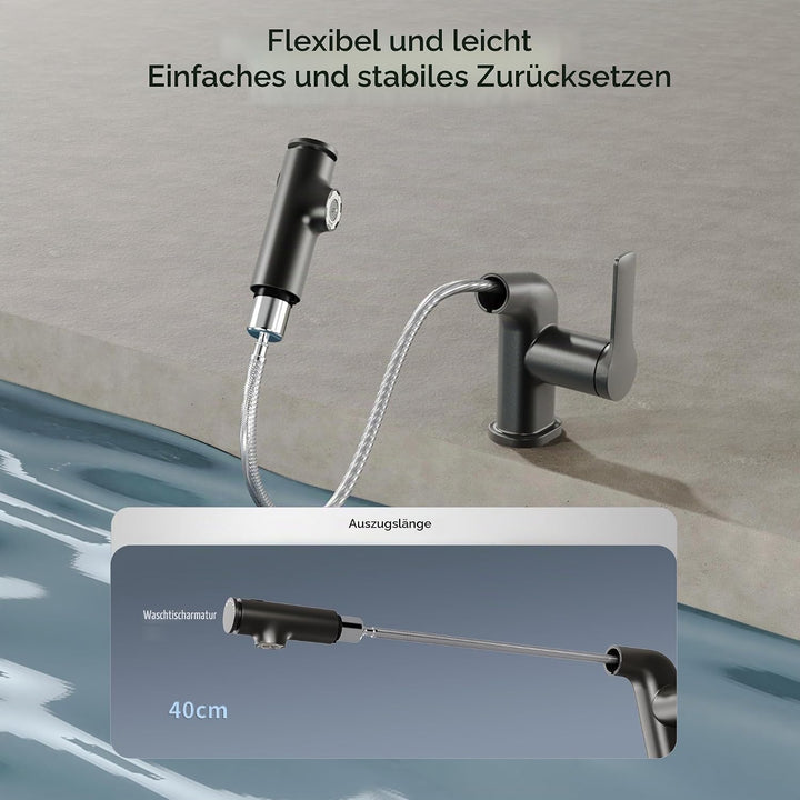 VANCOCO Gunmetal Grau Waschtischarmatur - Einhebelmischer Drehbarer Auslauf, Ausziehbare Armatur mit