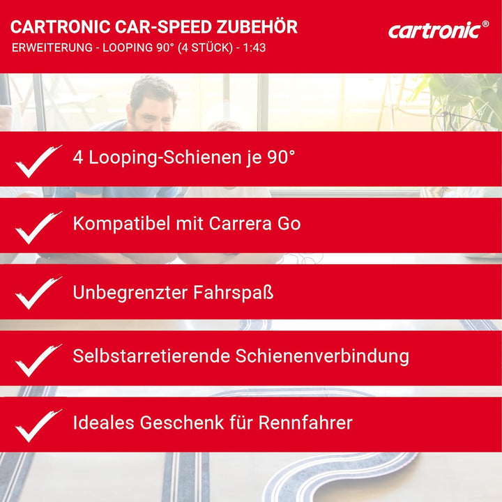 Car-Speed Looping 90°, 1-spurig (4 Looping Schienen), Massstab 1:43 - Zubehör für Cartronic Car-Spee