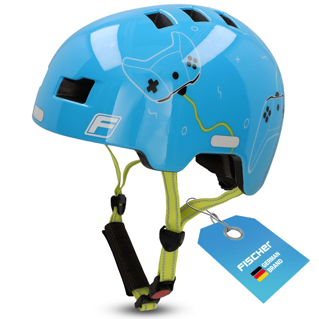 FISCHER BMX Kinder-Helm, Fahrradhelm, Radhelm, Dirt Bike Helm Plus mit integriertem LED-Rücklicht XS