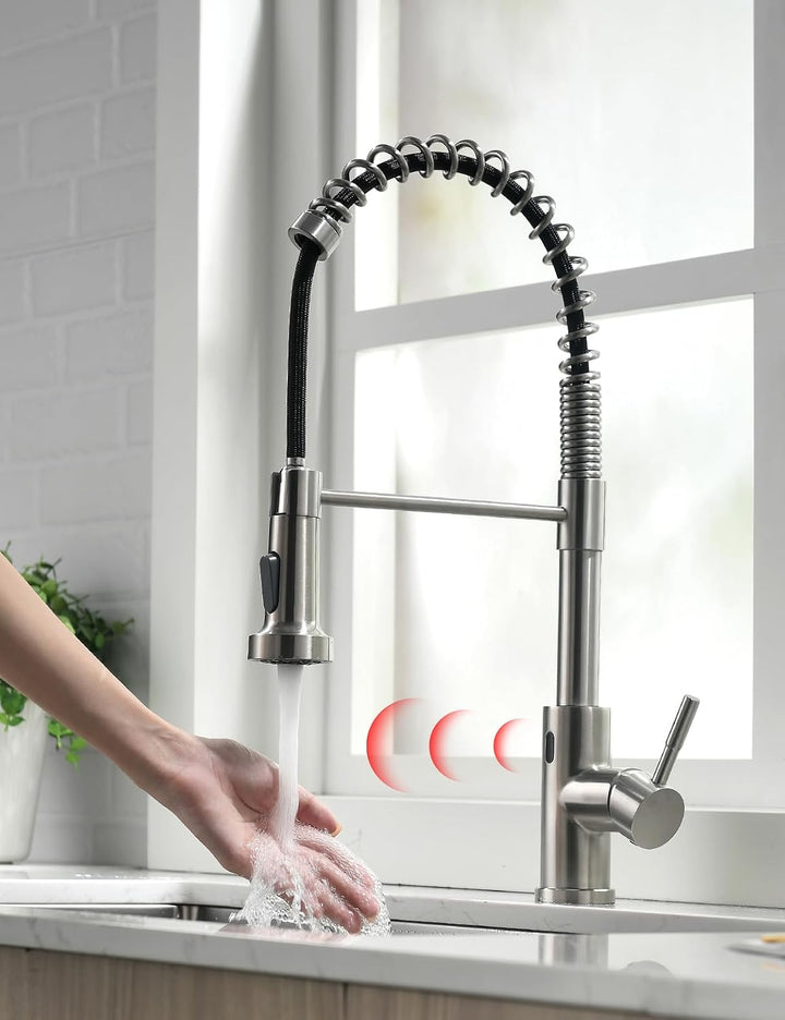 TIMACO Infrarot Sensor Wasserhahn Küche Mit Ausziehbare Brause Küchenarmatur 360° Schwenkbar Mischba