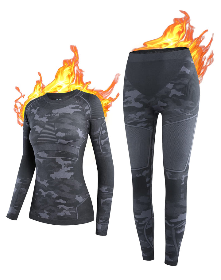 NOOYME Thermounterwäsche Damen Atmungsaktiv Thermowäsche Set Funktionswäsche Anti-bakteriell und Fle