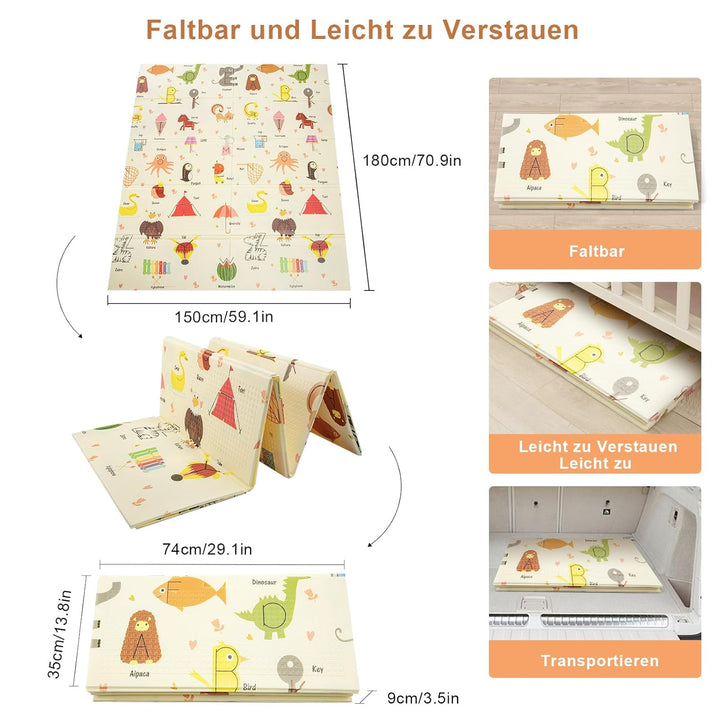 Faltbare Baby-Spielmatte – Extra grosse, wasserdichte Krabbelmatte aus weichem Schaumstoff, rutschfe