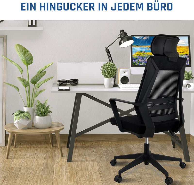 KLIM K300 Office Chair - Ergonomischer Bürostuhl + Weiches Sitzkissen & Stoff + Inklusive Kopfstütze