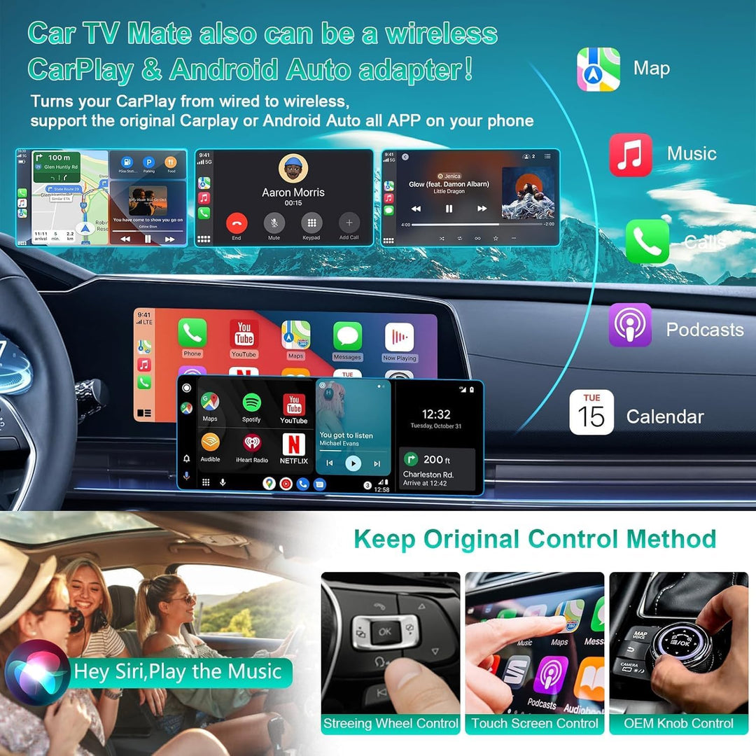 3 in 1 Car TV Mate Pro mit Wireless CarPlay & Android Auto Adapter, HDMI Multimedia TV Stick Konvert