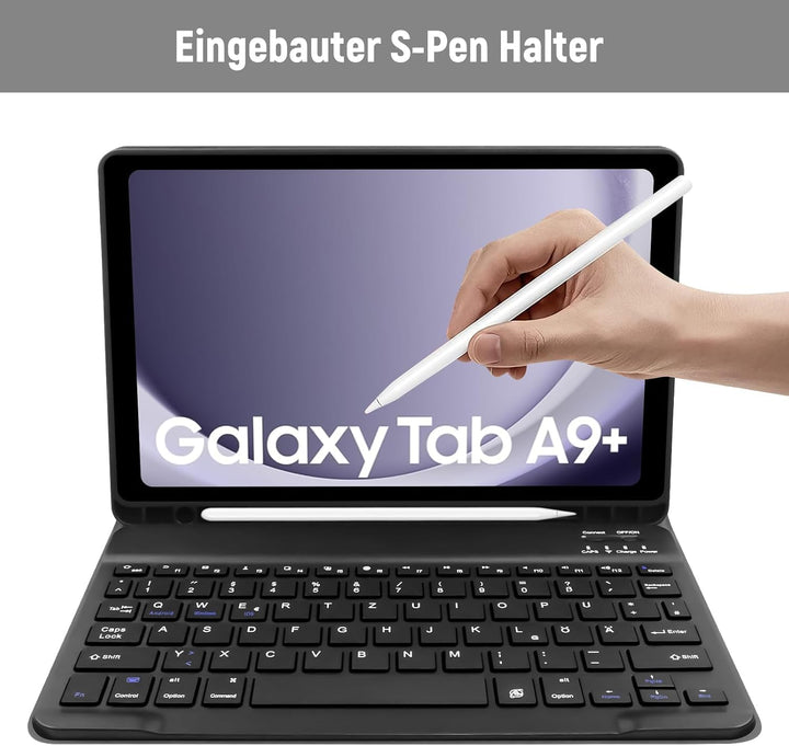 Samsung Galaxy Tab A9 Plus 11 Zoll 2023 Hülle Tastatur, Galaxy Tab A9 Plus Hülle mit QWERTZ Deutsche
