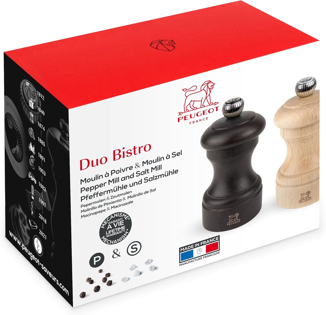 Peugeot Bistro Mühlen-Set Pfeffer/Salz, Klassische Mahlgradeinstellung, Höhe: 10 cm, Holz, Natur/Sch