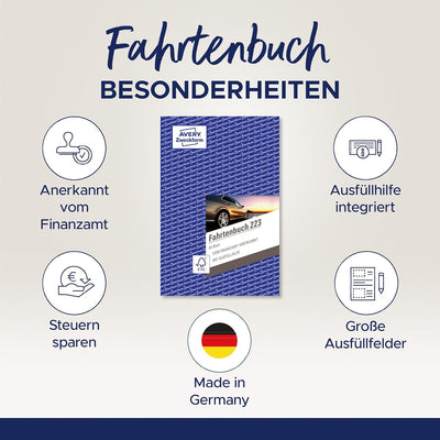 AVERY Zweckform 223-5 Fahrtenbuch (für PKW, vom Finanzamt anerkannt, A5, 80 Seiten|858 Fahrten, für