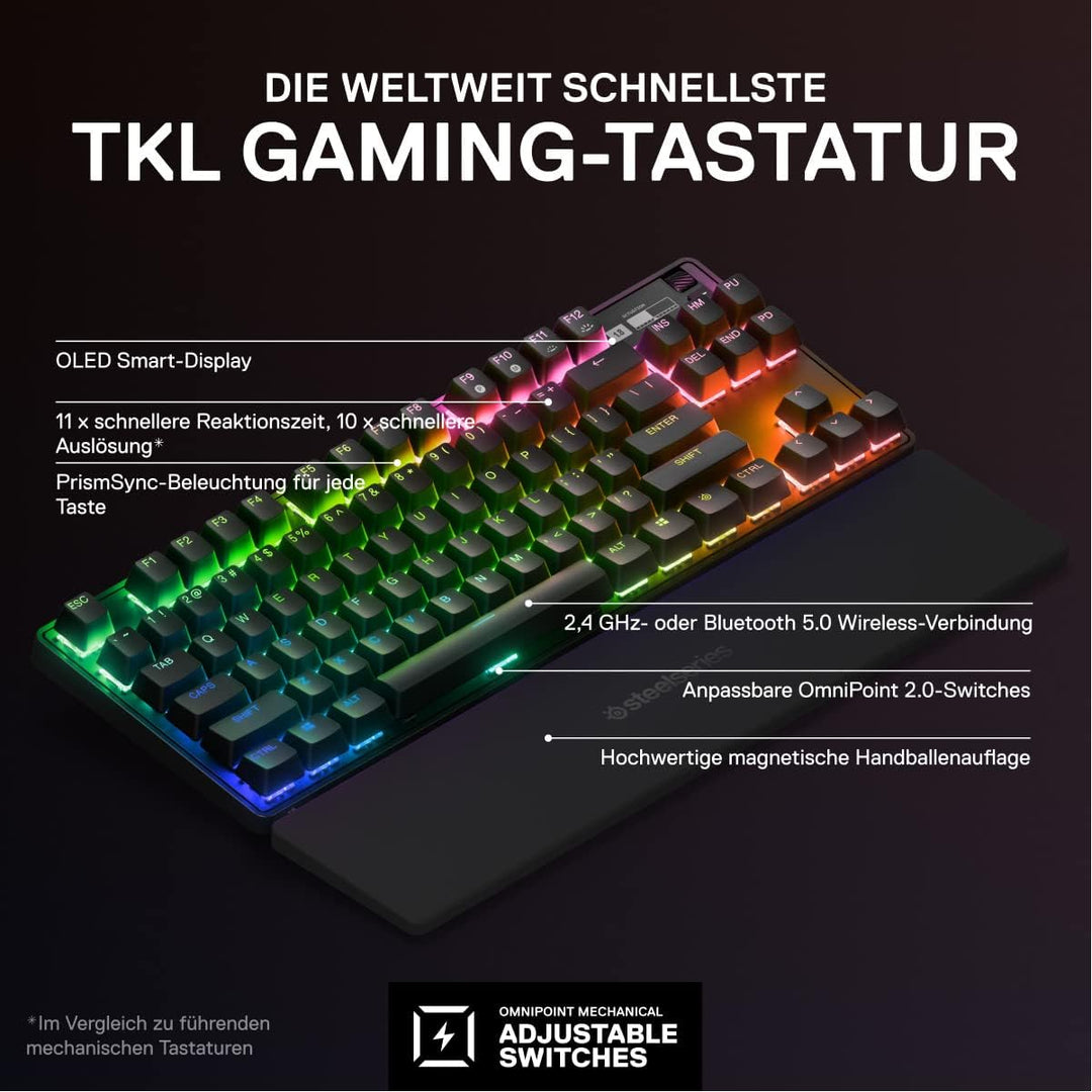 SteelSeries Apex Pro TKL Wireless HyperMagnetic Gaming-Tastatur – E-Sports TKL-Formfaktor – Anpassba