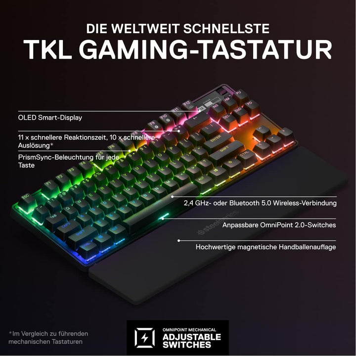 SteelSeries Apex Pro TKL Wireless HyperMagnetic Gaming-Tastatur – E-Sports TKL-Formfaktor – Anpassba