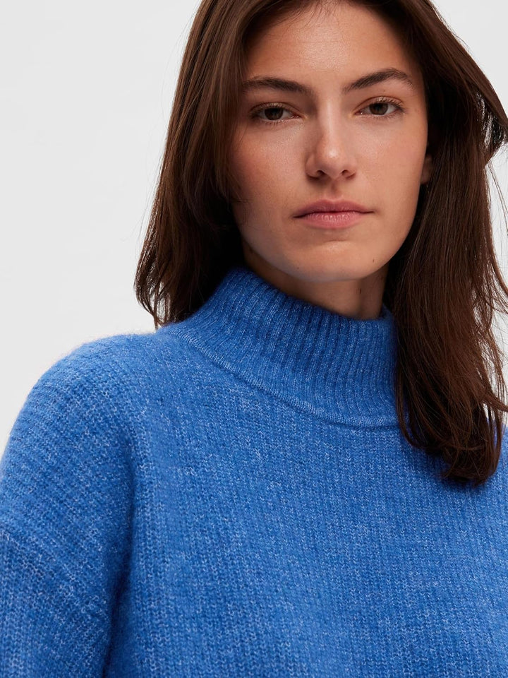 SELECTED FEMME Damen Slfmaline Ls Knit Dress High Neck Noos Strickkleid S Blau, S Blau