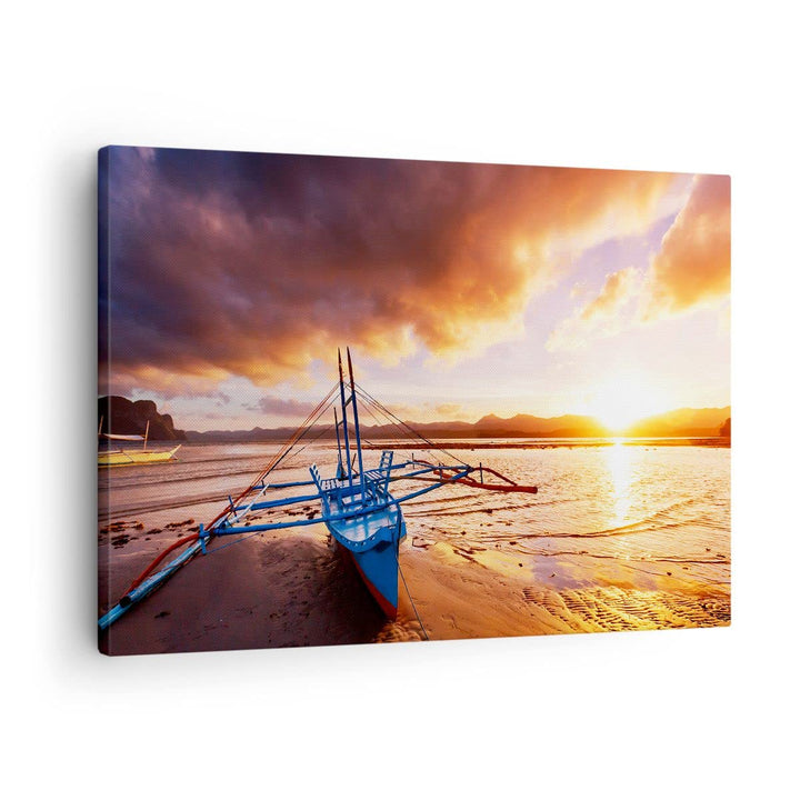 Bilder auf Leinwand Ufer Boot Strand Leinwandbild mit Rahmen 70x50cm Wandbilder Dekoration Wohnzimme