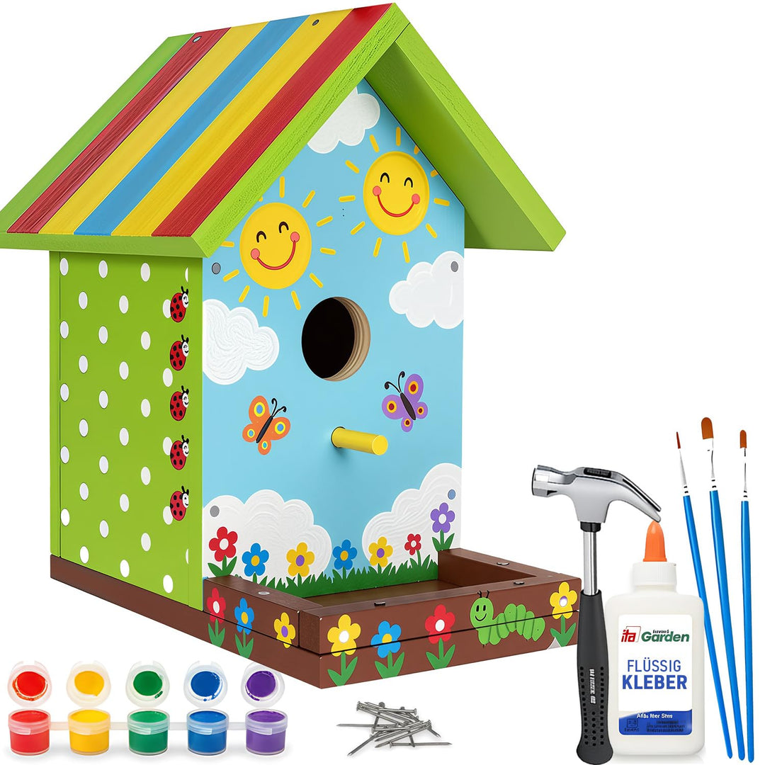 ITA DIY Nistkasten zum Zusammenbauen und Bemalen Skylark - Vogelhaus Komplett Bausatz mit Hammer, Nä