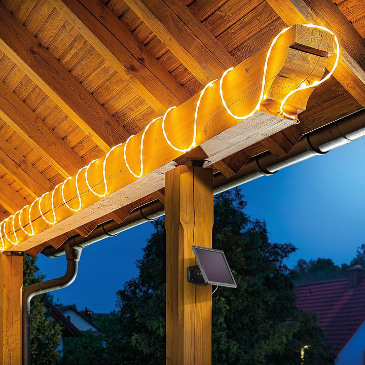 Esotec Solar LED Lichtschlauch 200 pro, 10m, 200 LEDs warmweiss, Zuleitung 2m, LiFePo4 Akku, Solarmo