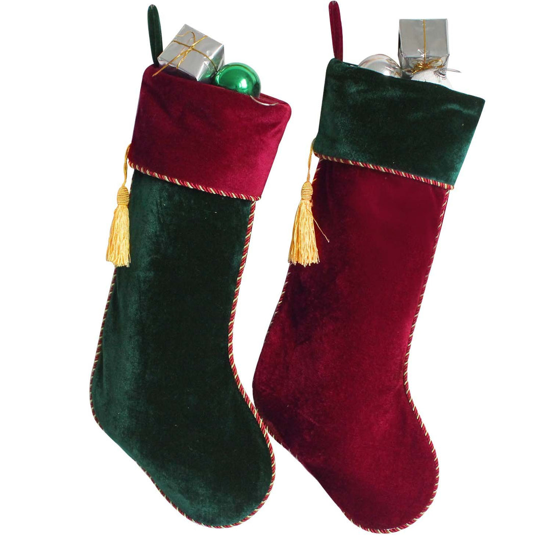 Gireshome Weihnachtsstrumpf, Samt, Vintage-Stil, mit Quaste, Weihnachtsbaumdekoration, Festival, Par