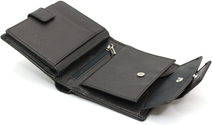 Giudi Geldbörse Damen Leder Mittel-Gross Echtleder Portemonnaie (13x10x2,5) (Schwarz), Schwarz