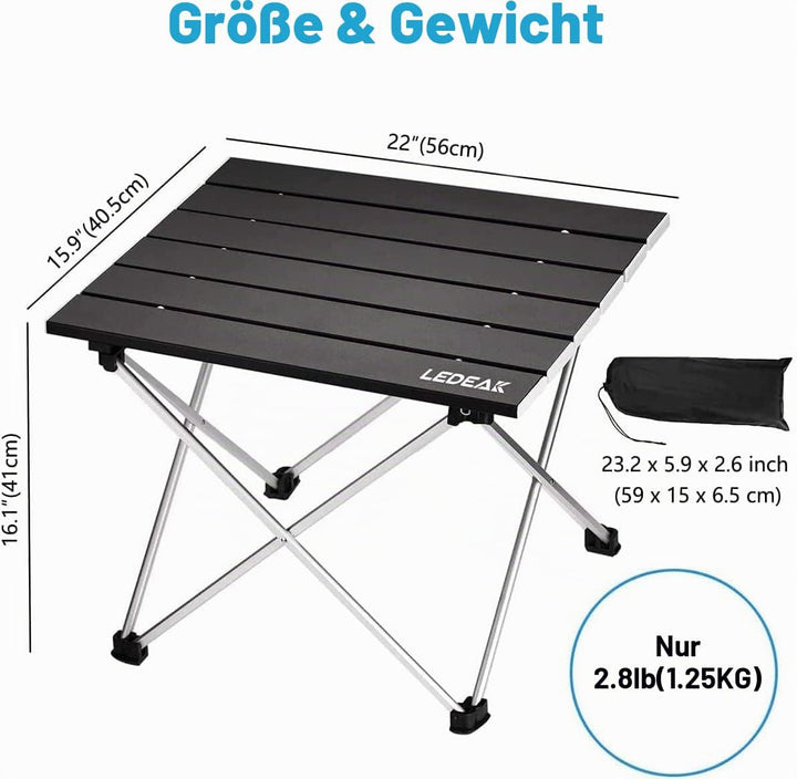 Ledeak Tragbar Klapptisch, Aluminium Campingtisch Ultra Leichte mit Tasche, Leicht zu tragen, klappb